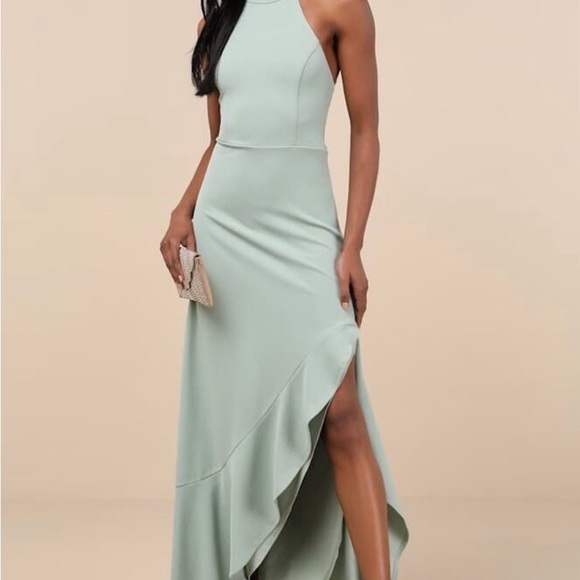 Lulus Dresses & Skirts - Lulu's Seafoam High-Low Halter Ruffle Dress